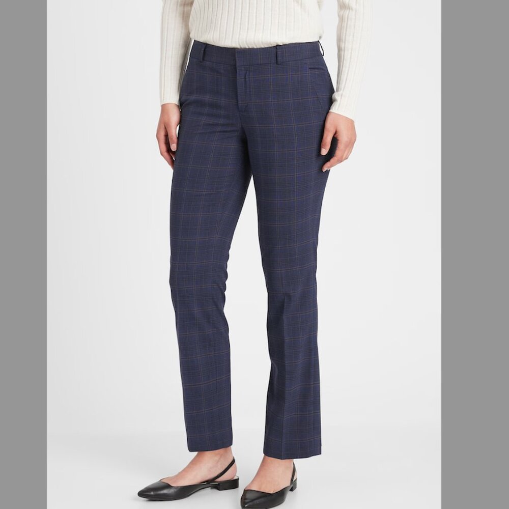 Banana Republic Ryan Navy Plaid Slim Straight Pants